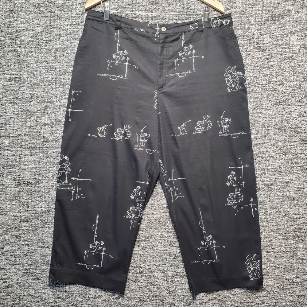 Chicos Jazz Band Print Pants Women XL Black Crop Wide Leg Cotton Blend Novelty